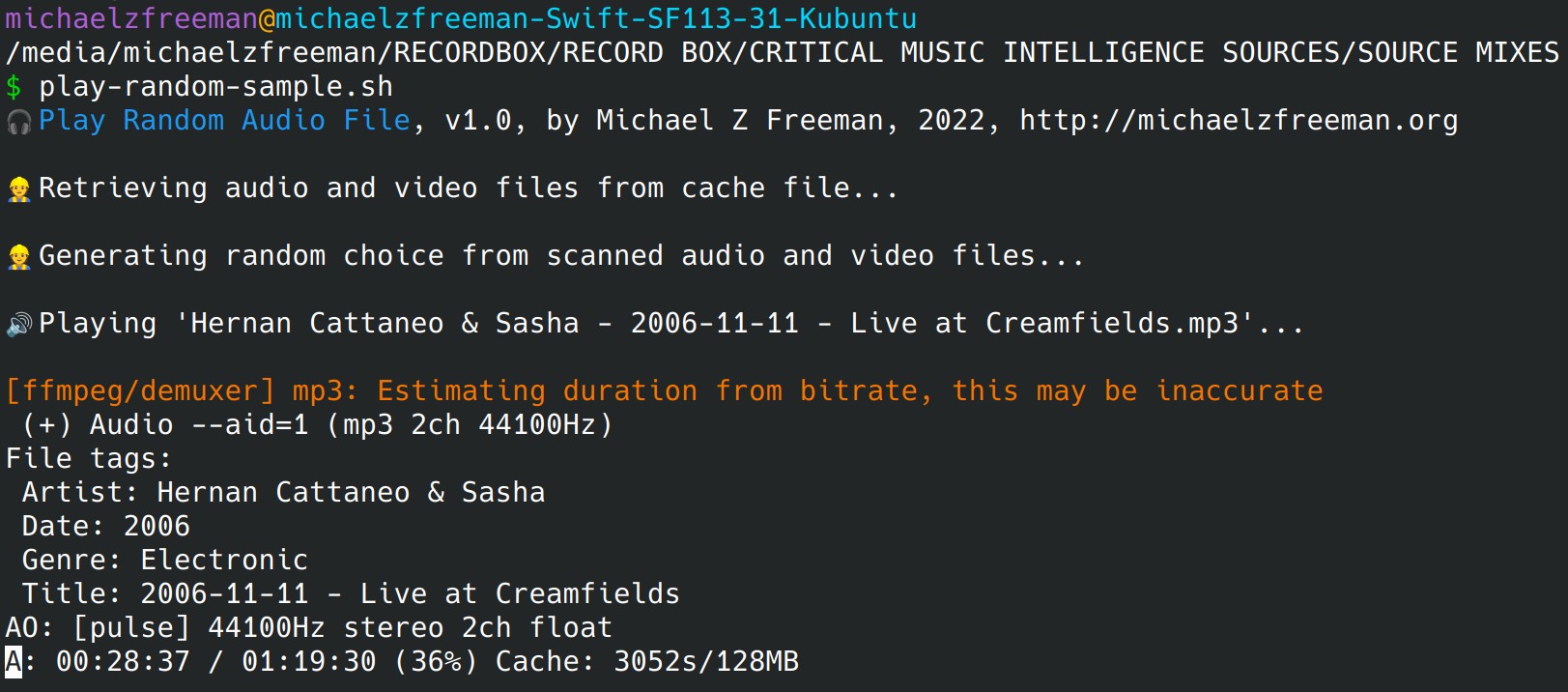 My script that selects a random audio file & has a cache for fast response