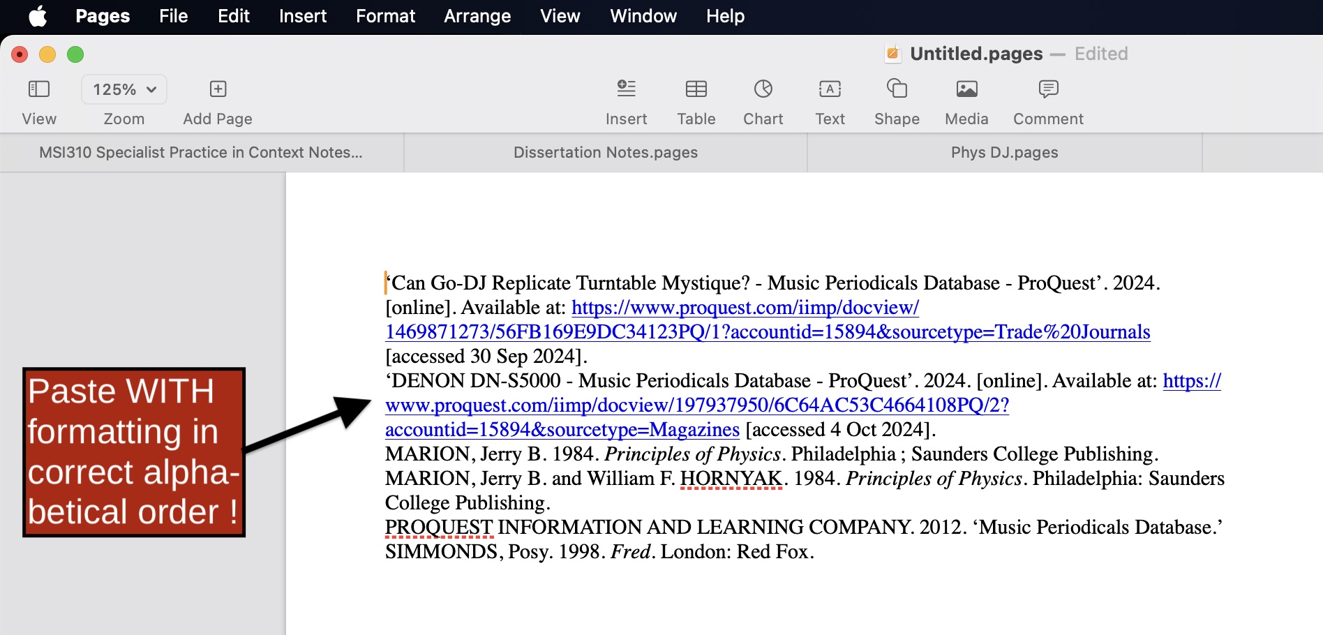 Properly Formatted Apple Safari “Ex Libris” Library Citation to Apple Pages via Zotero